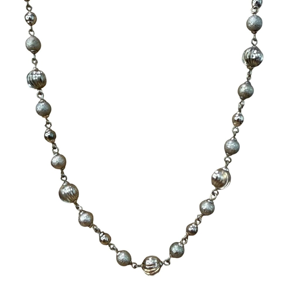 Lia Sophia Silver Tone Textured Mixed Bead Strand‎ Necklace Glam Retro Statement